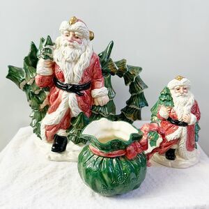 3 Pc Set Fitz & Floyd ‘90 Omnibus Russian Santa Christmas Teapot Cream Sugar Set